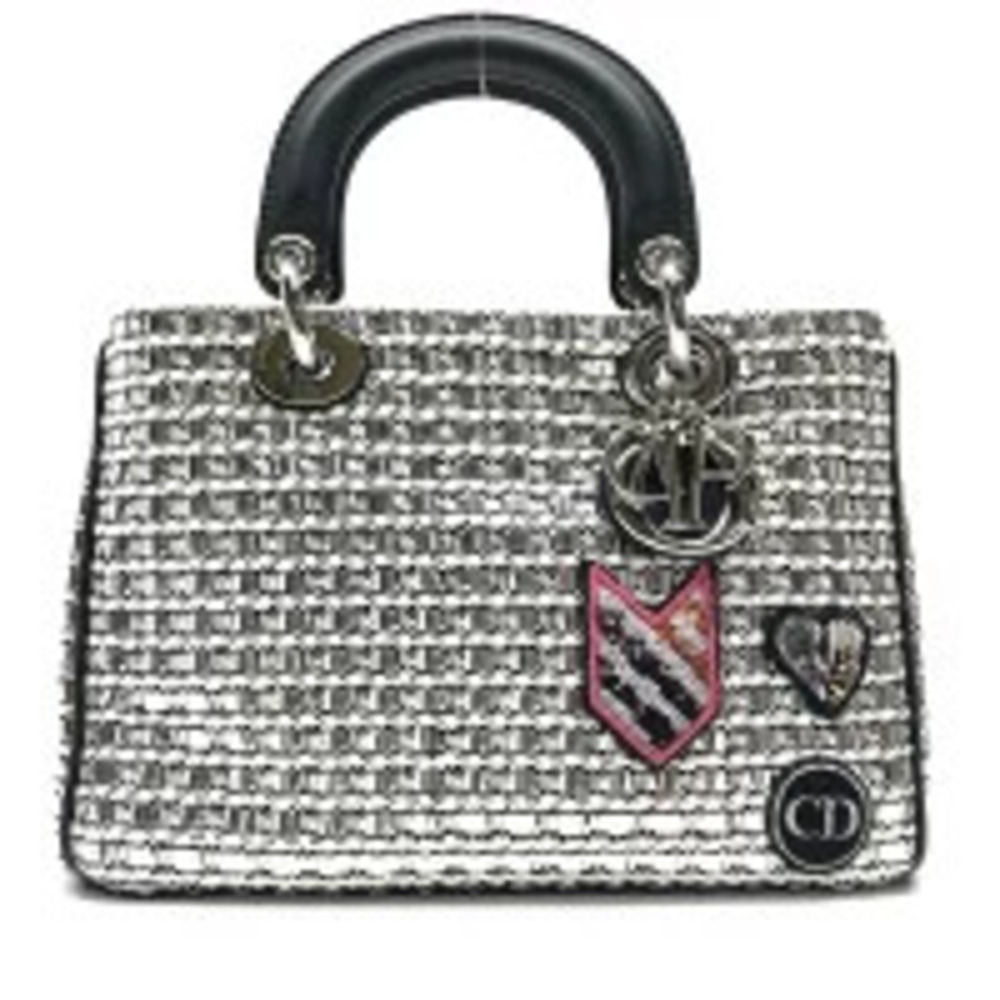 Dior Diorissimo Handbag Shoulder Bag Pochette Silver Metal Tweed